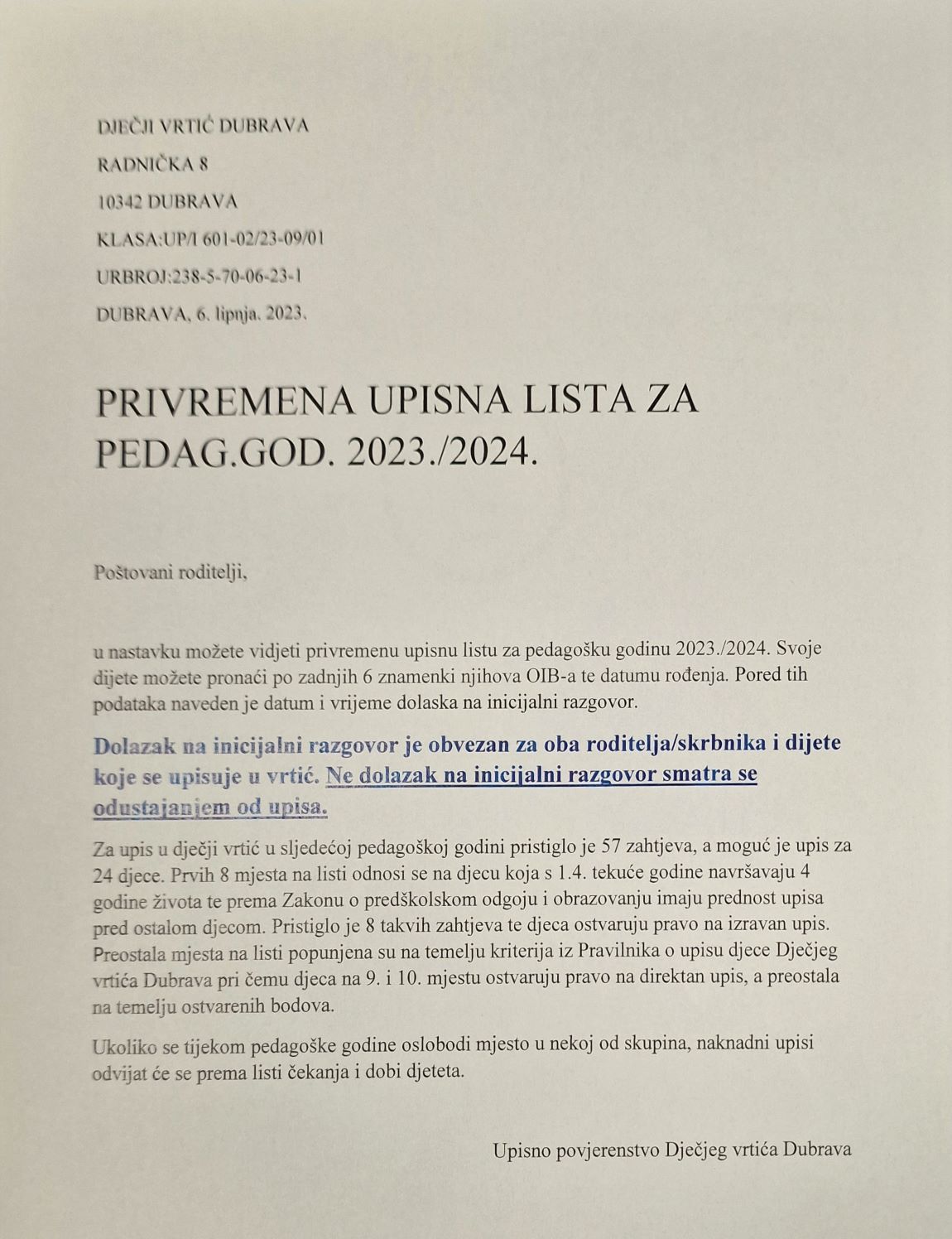 Upisna 2023 2024